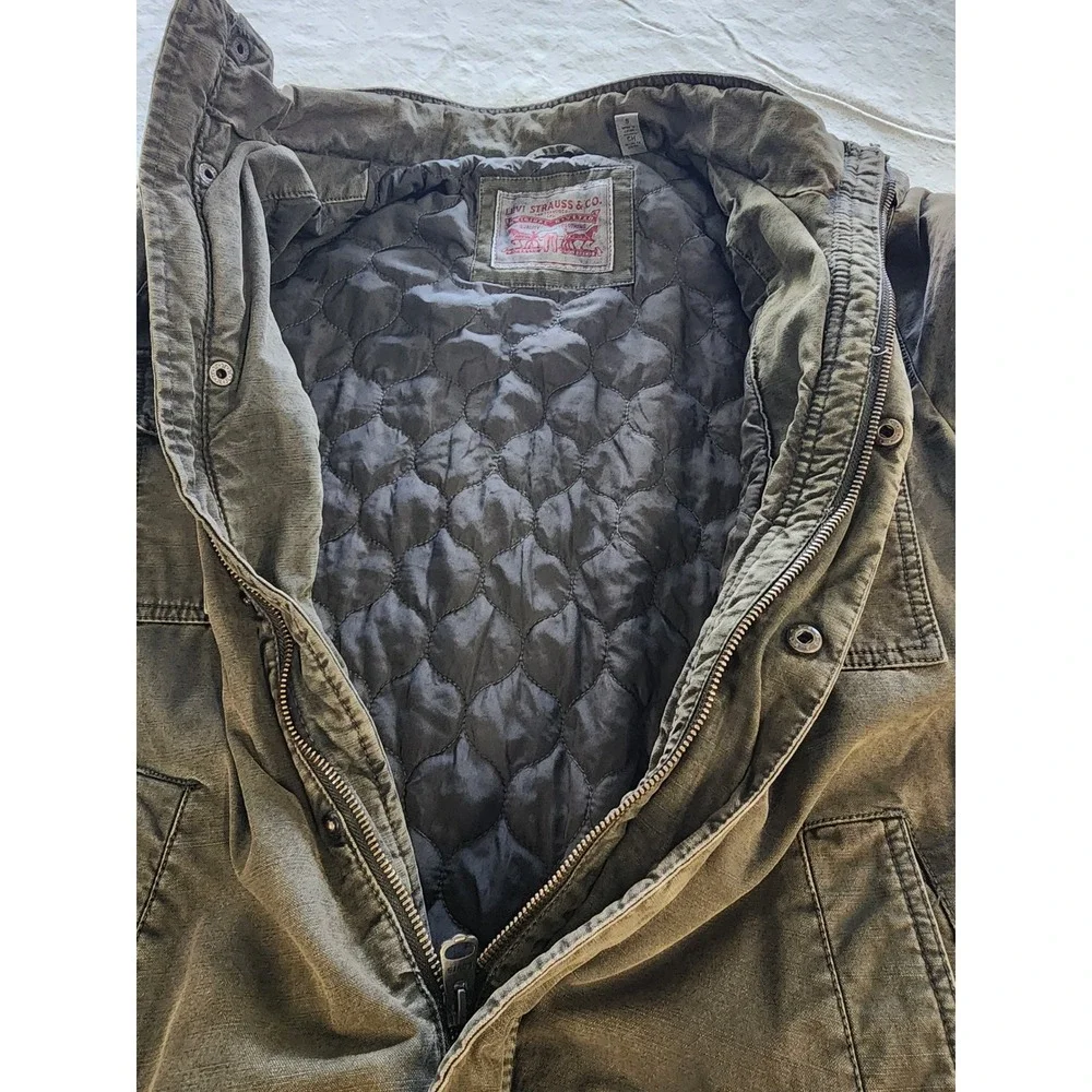 🔥Levi's Washed Cotton Military Field Utility Jacket Olive Green streetwear Y2K